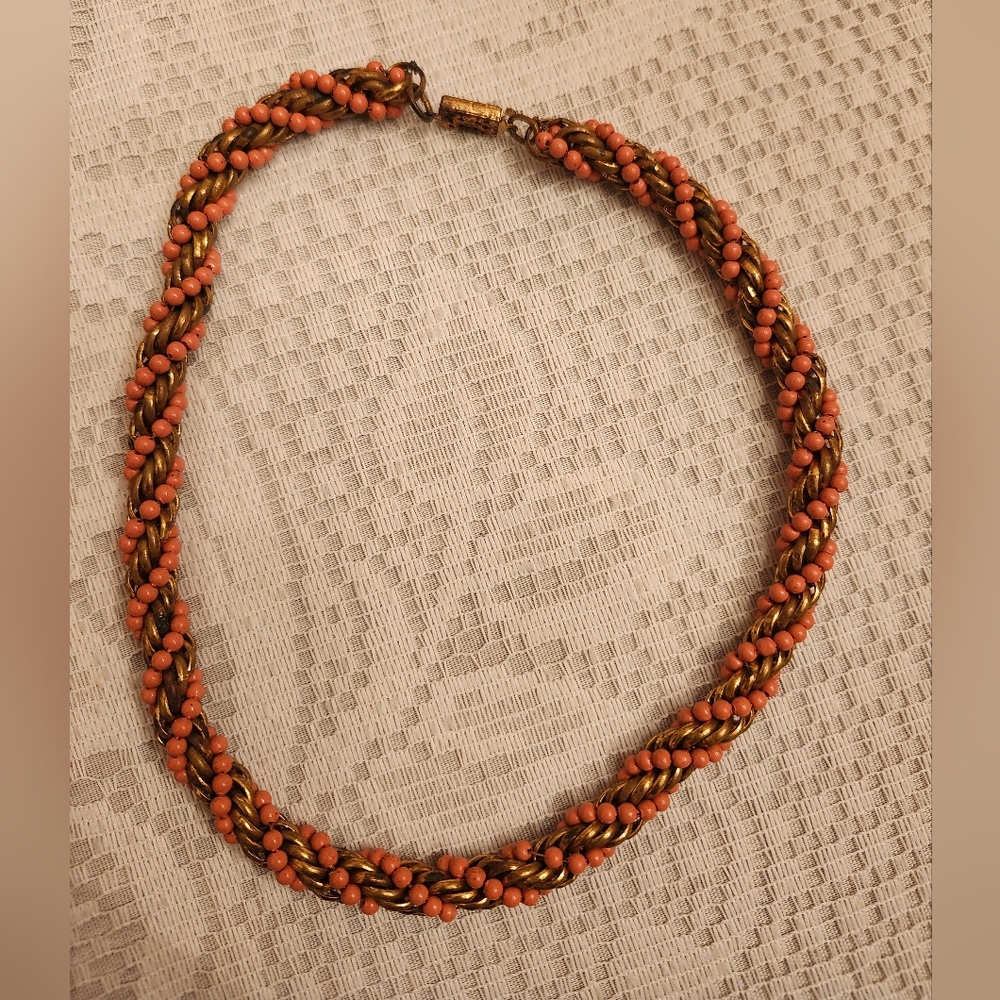 Vintage Braided Necklace - Orange and Gold
